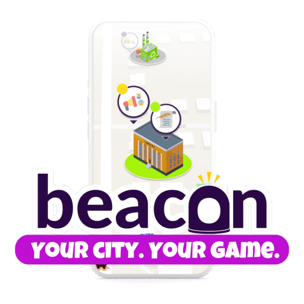 beacon - your city, your game with a map in the background